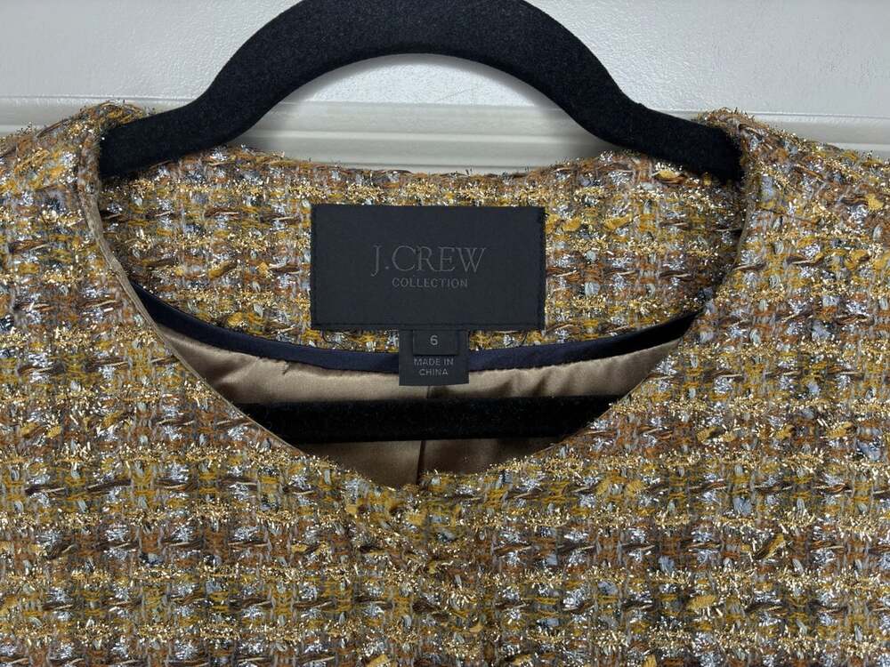 J Crew Collection Tweed Lady Jacket in Gold Silver Metallic Size 6 - Picture 3 of 8